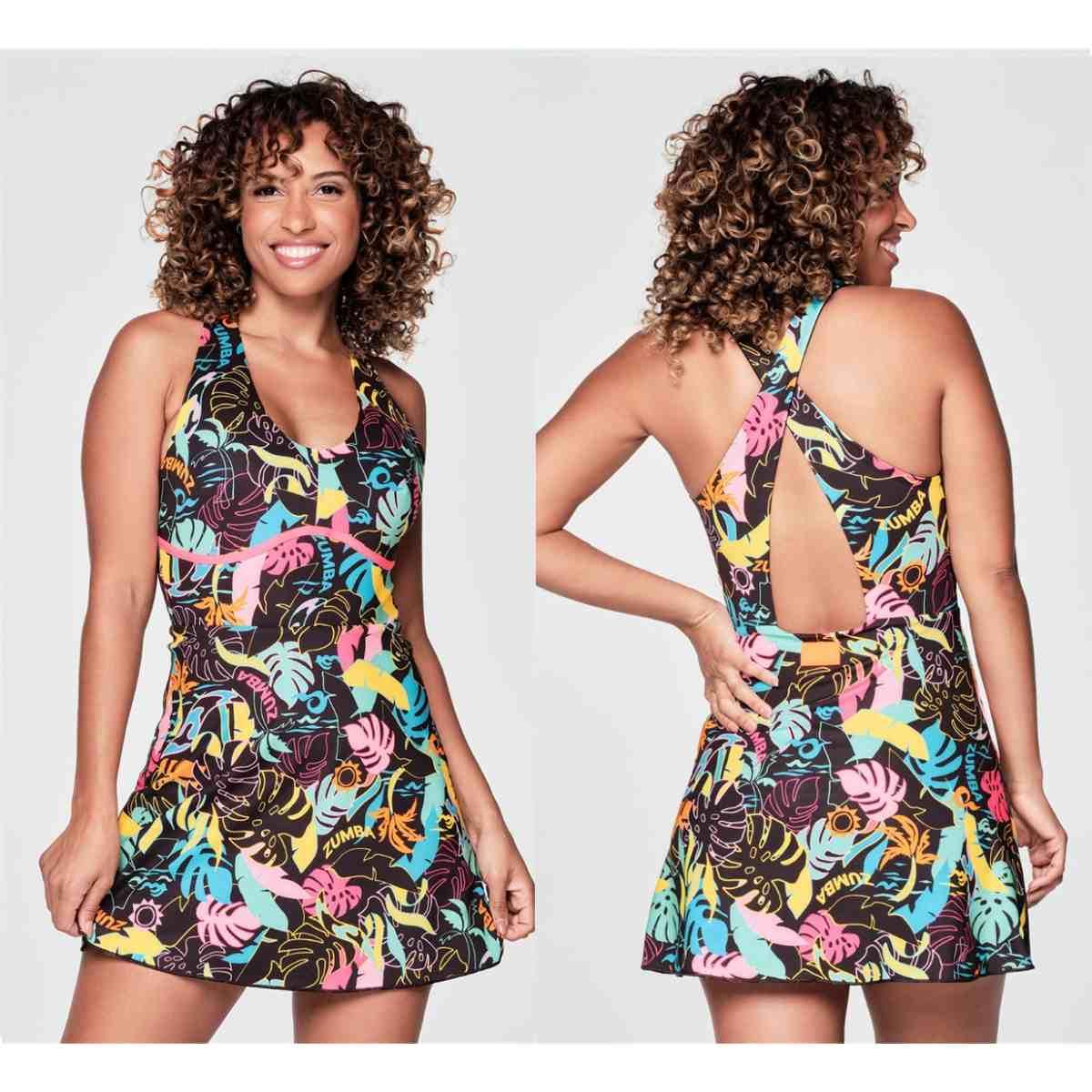Zumba Palm Party Bodysuit Skort Dress