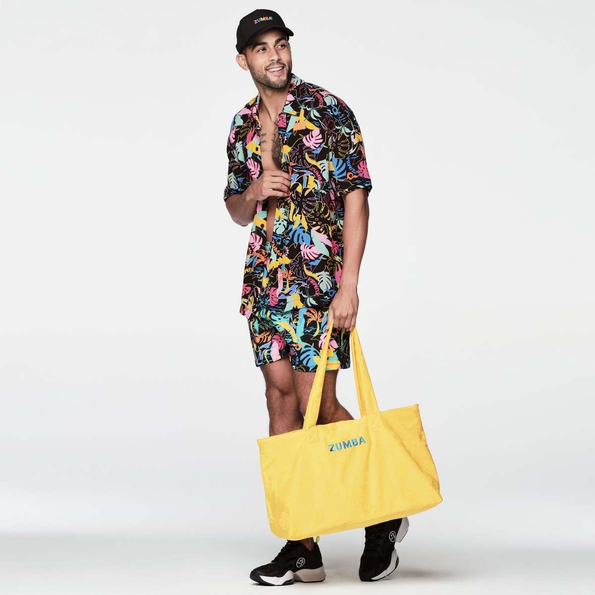 Zumba Palm Party Short Sleeve Button Up