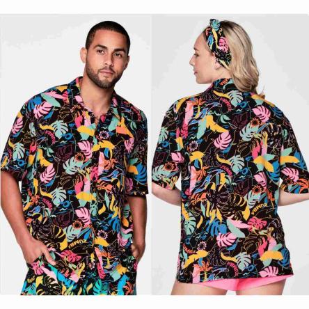Zumba Palm Party Short Sleeve Button Up