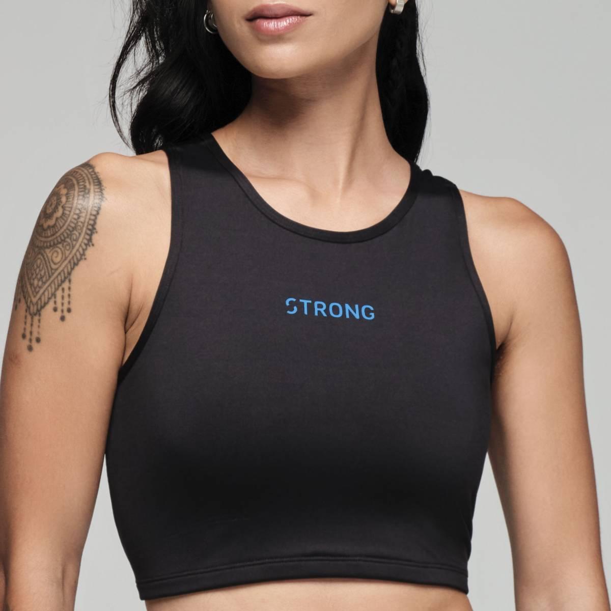 Strong ID Electric High Neck Mid Crop Tank - Bold Black