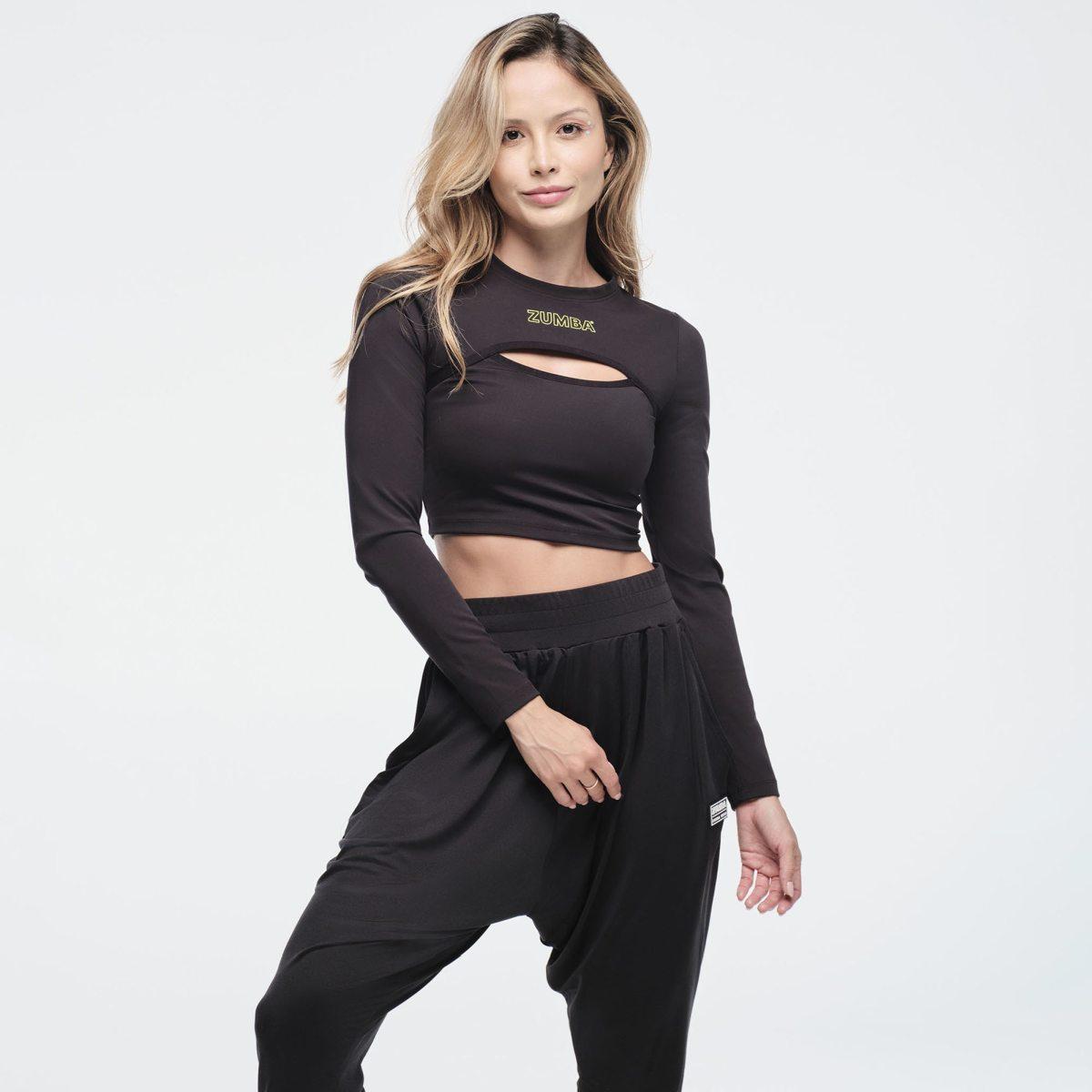 Funscape Long Sleeve Crew Neck Crop Top