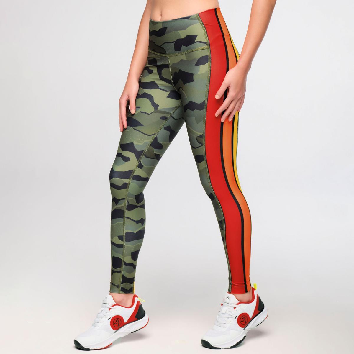 Zumba Explore High Waisted Ankle Leggings With Side Panels - Olive Expedition