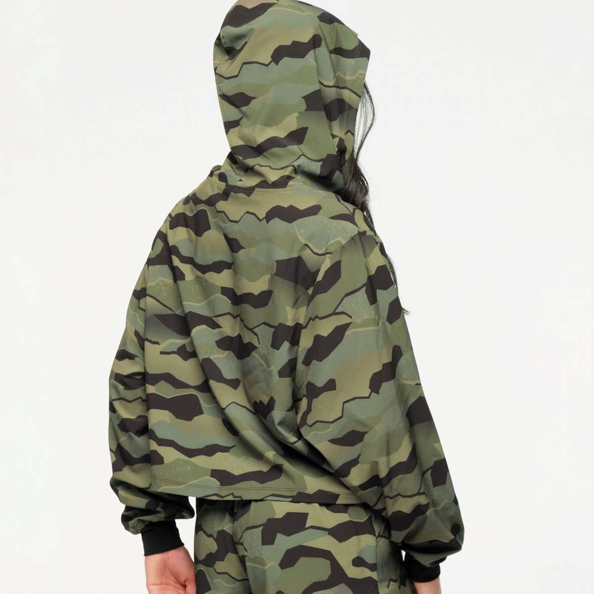 Zumba Explore Crop Woven Zip-Up Hoodie - Olive Expedition