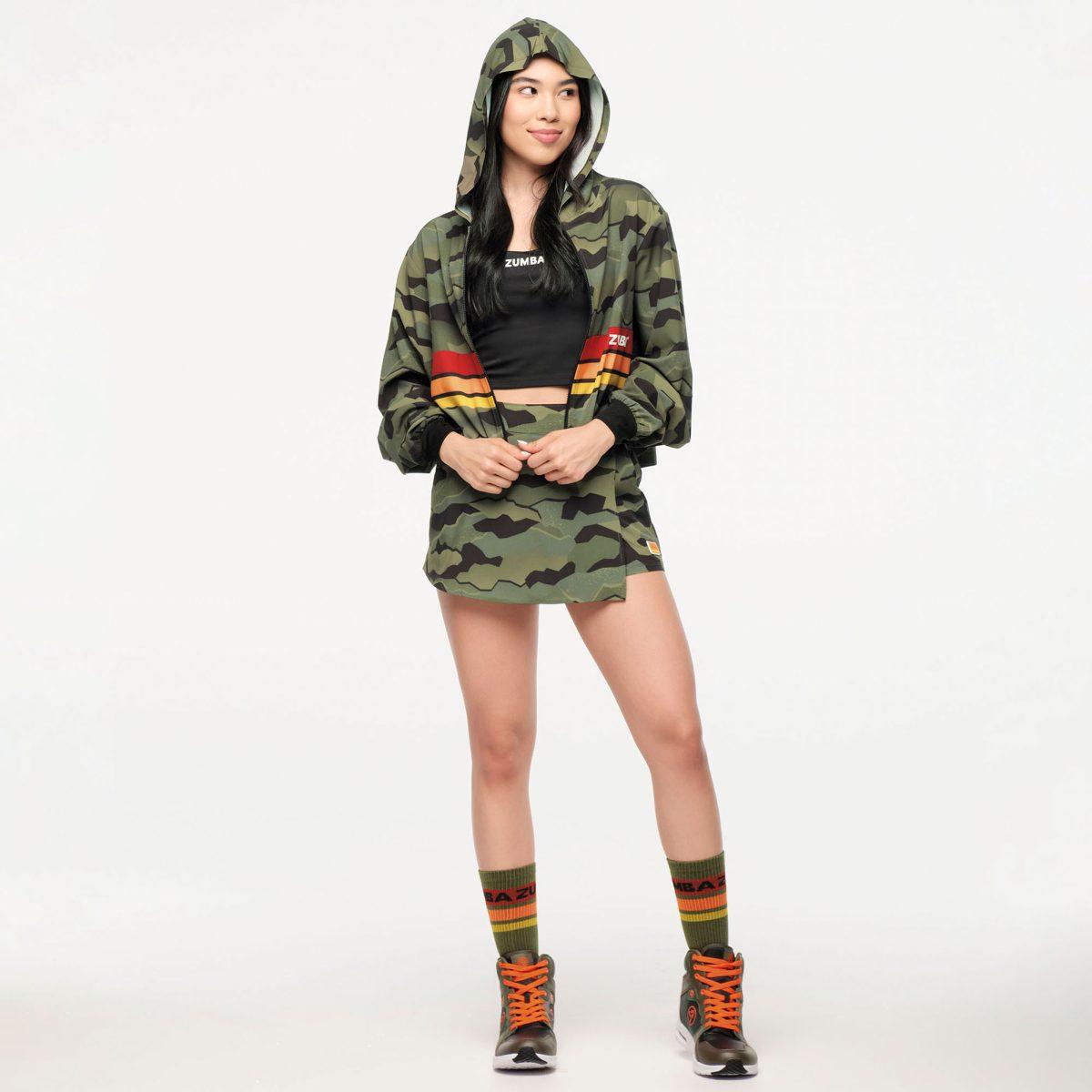 Zumba Explore Crop Woven Zip-Up Hoodie - Olive Expedition