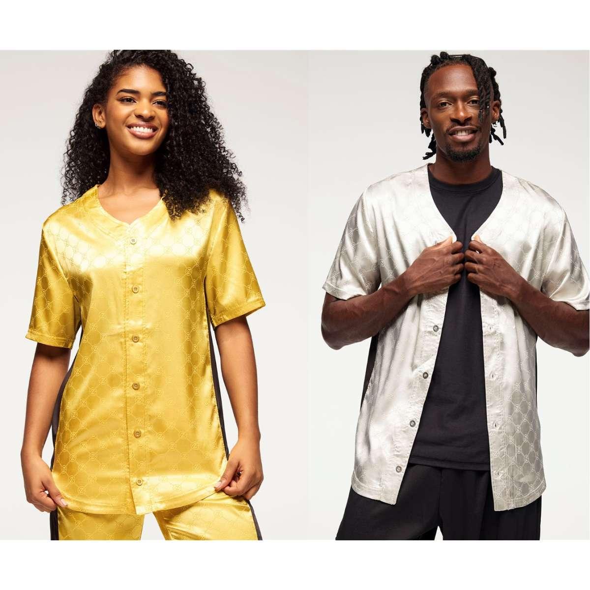 Zumba Runway Baseball Button Up Jersey - Gold
