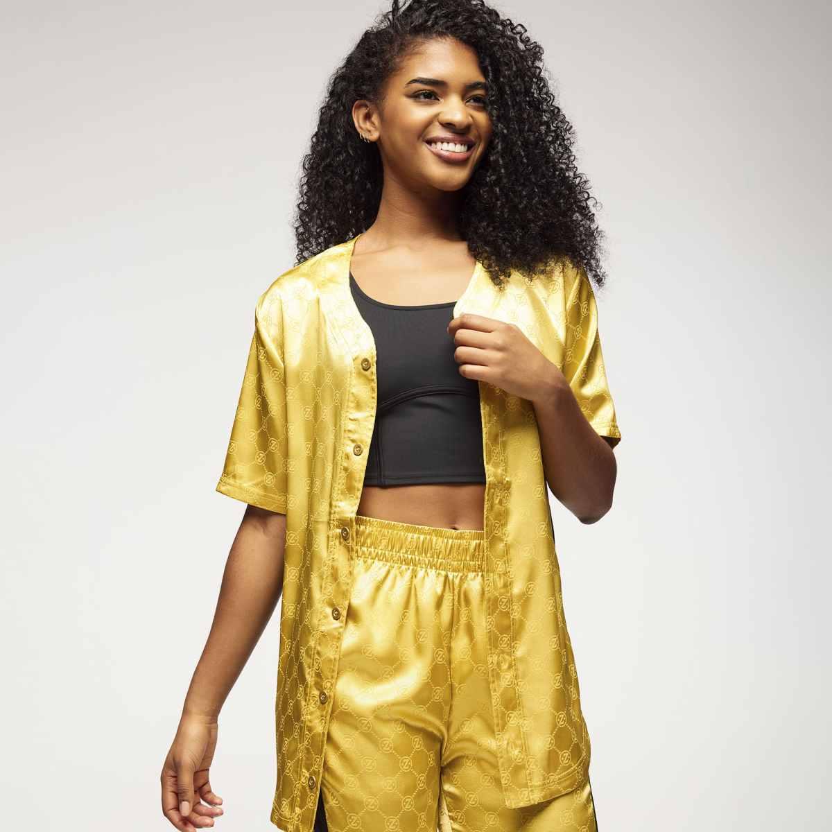 Zumba Runway Baseball Button Up Jersey - Gold