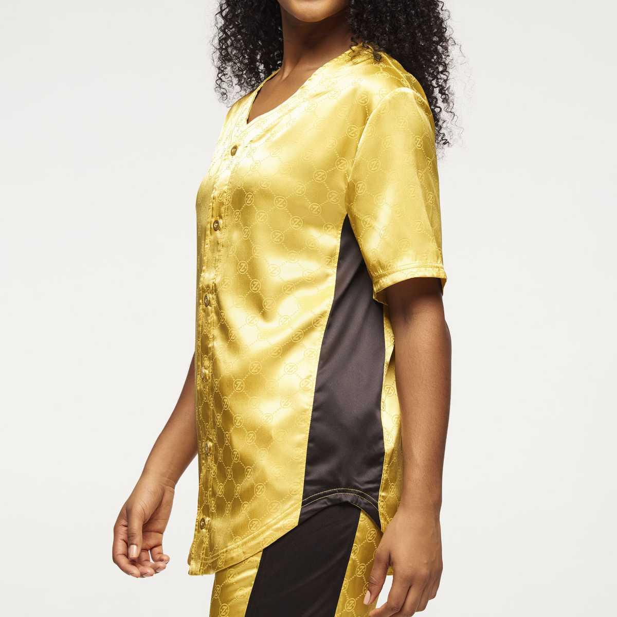 Zumba Runway Baseball Button Up Jersey - Gold