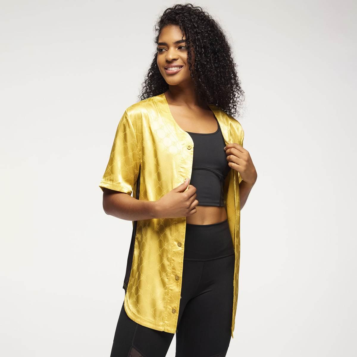 Zumba Runway Baseball Button Up Jersey - Gold