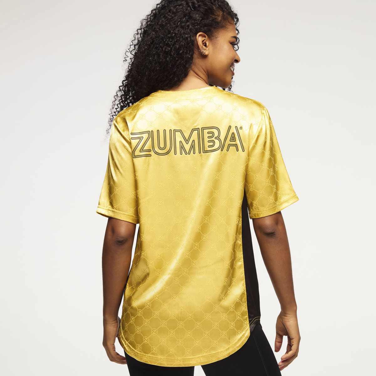 Zumba Runway Baseball Button Up Jersey - Gold