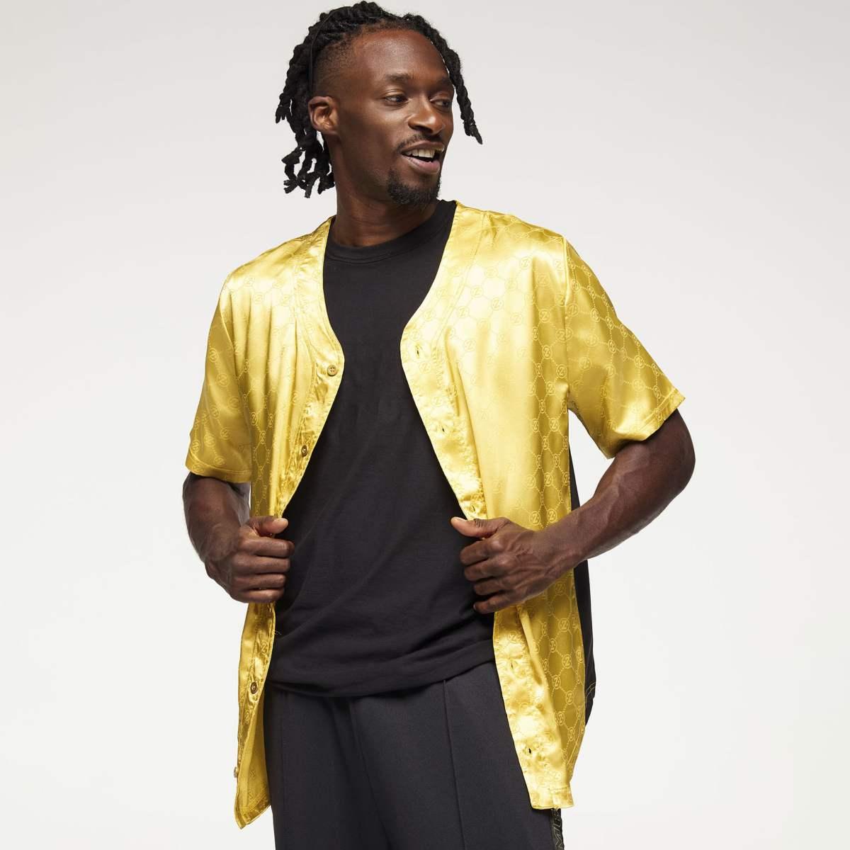 Zumba Runway Baseball Button Up Jersey - Gold