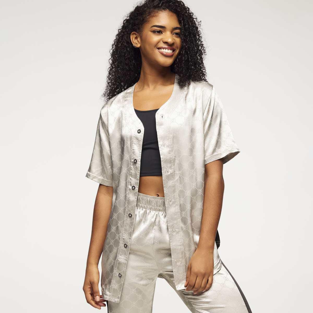 Zumba Runway Baseball Button Up Jersey - Gold