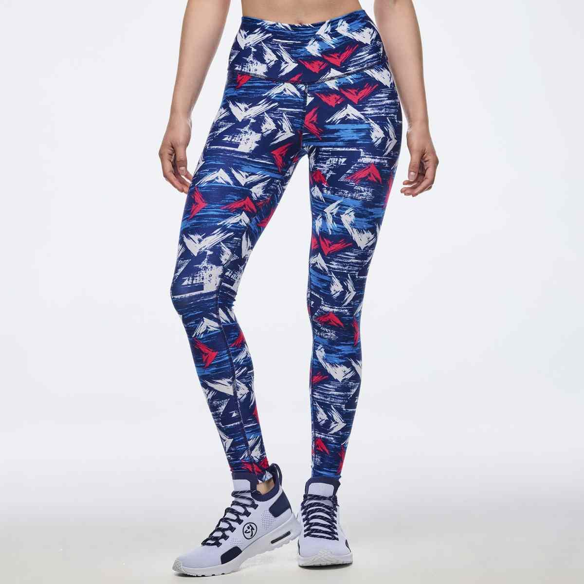 Apres Zumba High Waisted Ankle Leggings - Blue/White