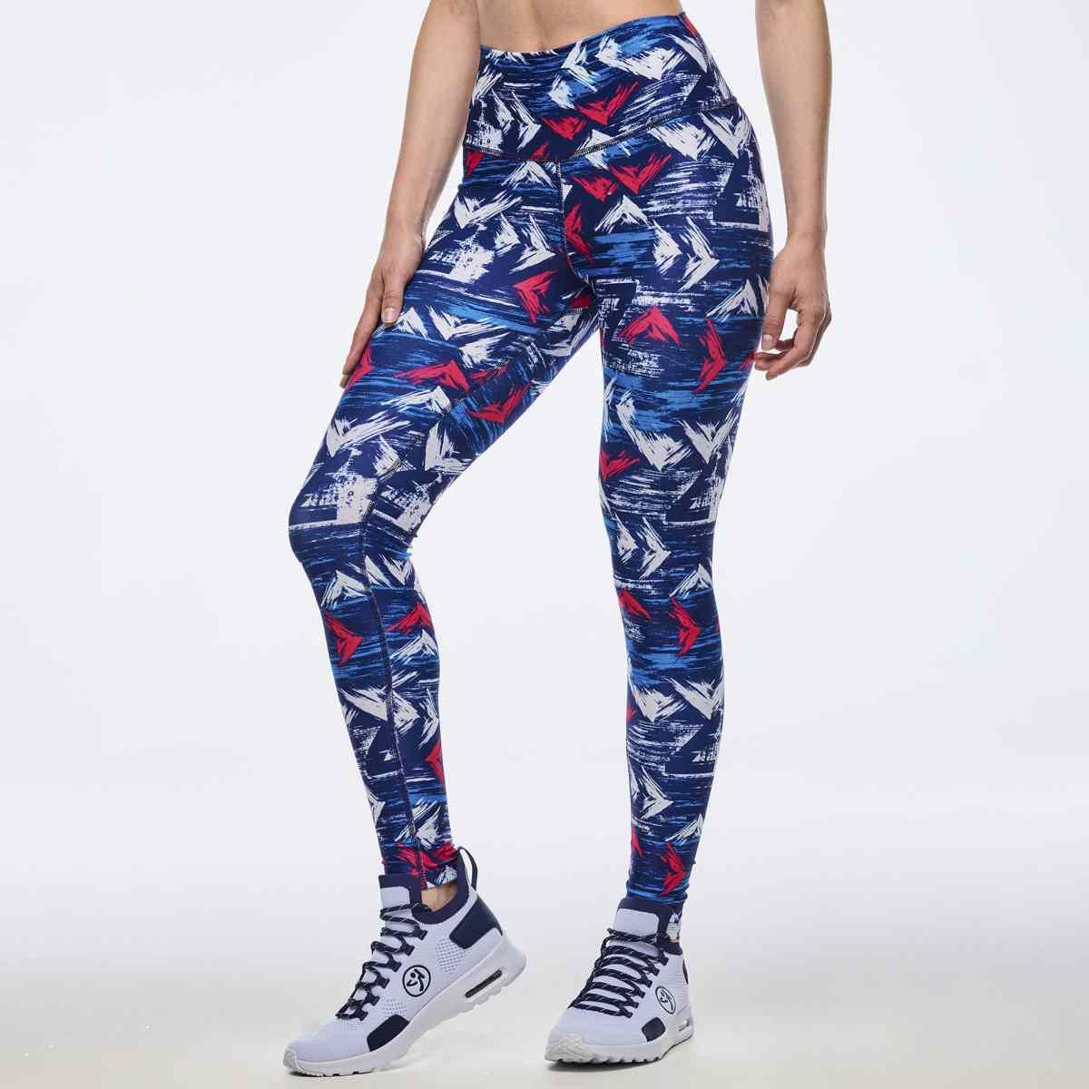 Apres Zumba High Waisted Ankle Leggings - Blue/White