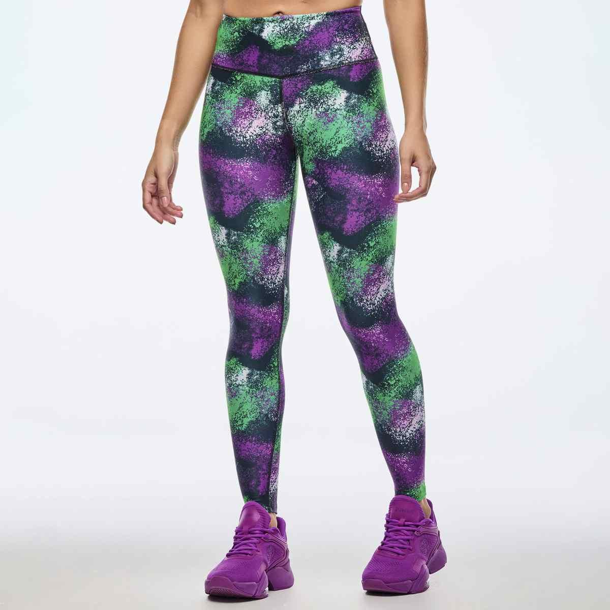 Apres Zumba High Waisted Ankle Leggings - Green/Purple