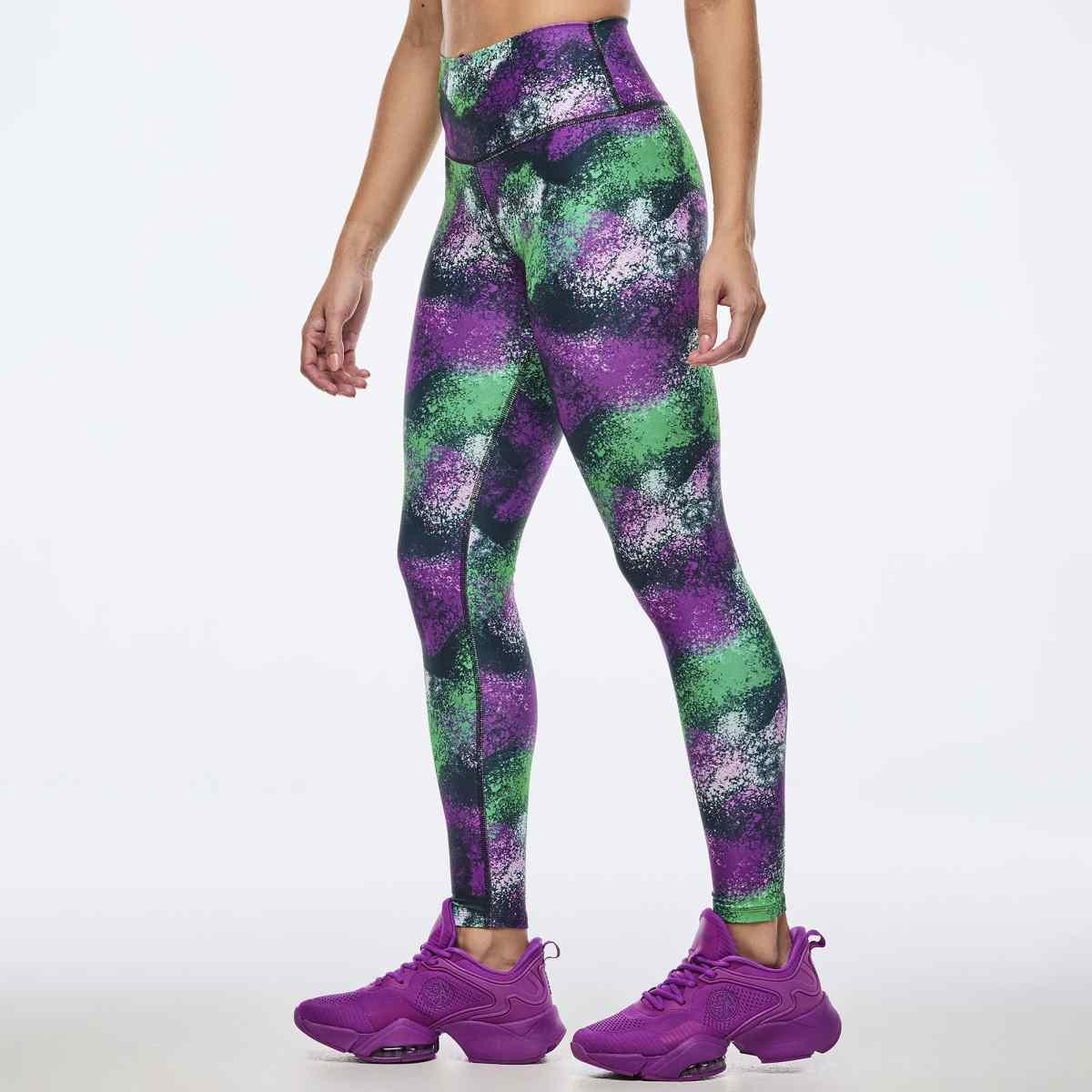 Apres Zumba High Waisted Ankle Leggings - Green/Purple