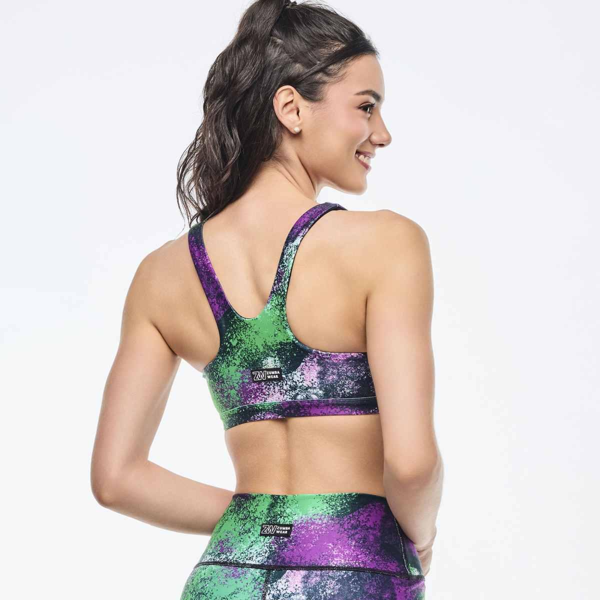 Apres Zumba Racerback Bra With Encased Elastic - Green/Purple