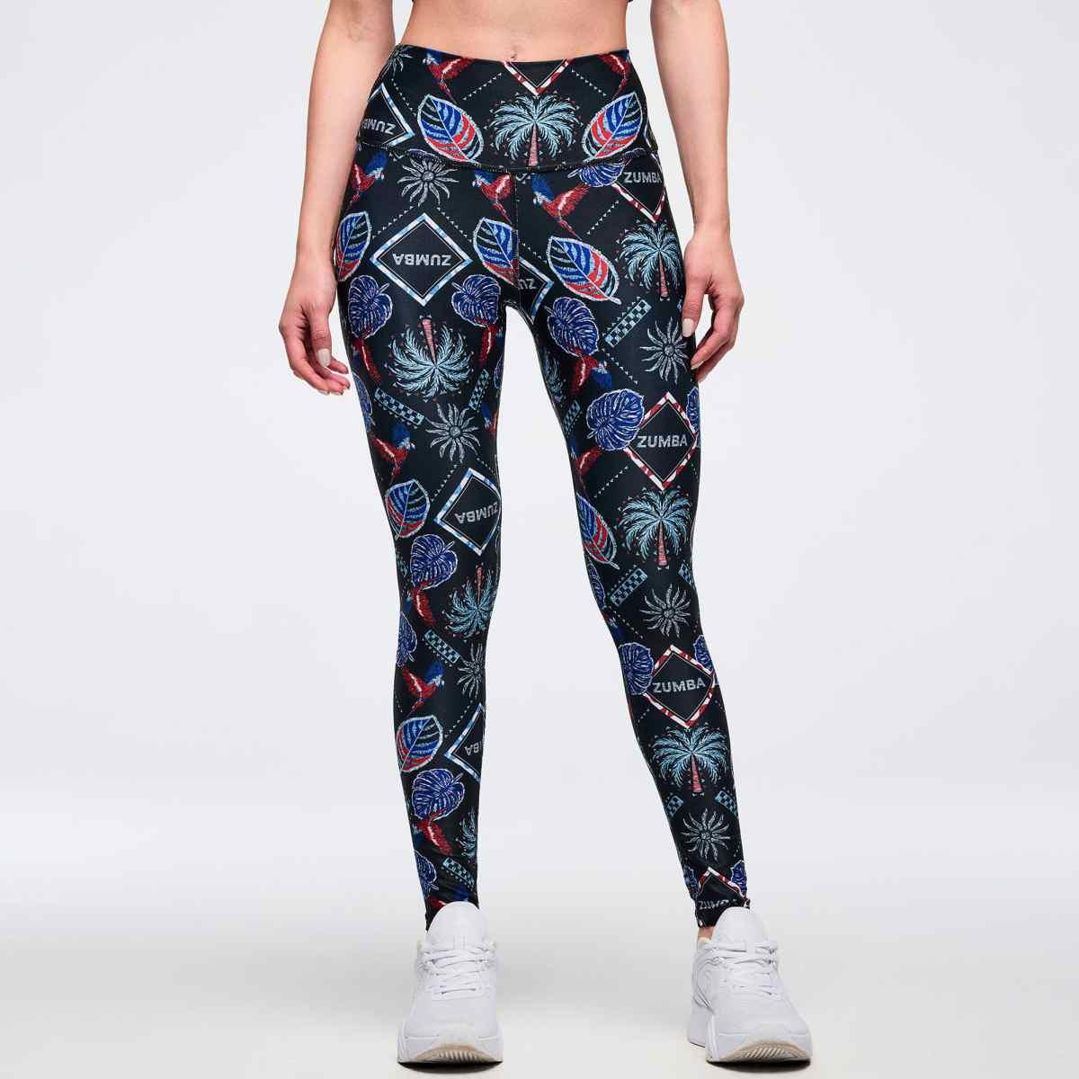 Latin Movement High Waisted Ankle Leggings - Blue/Red