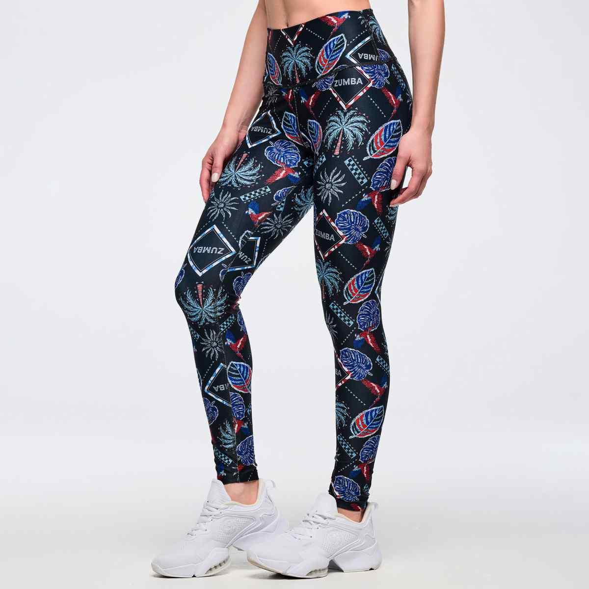 Latin Movement High Waisted Ankle Leggings - Blue/Red