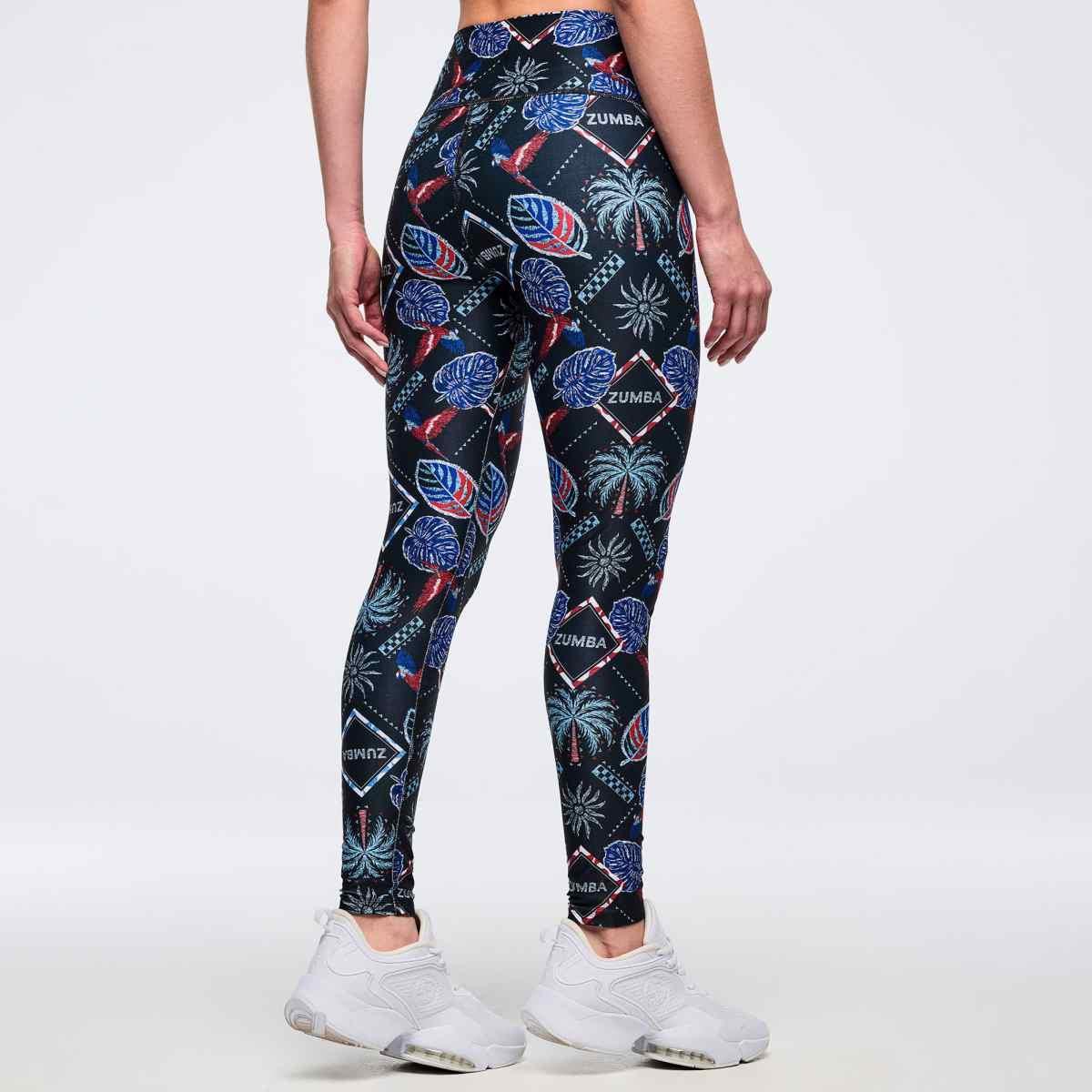 Latin Movement High Waisted Ankle Leggings - Blue/Red