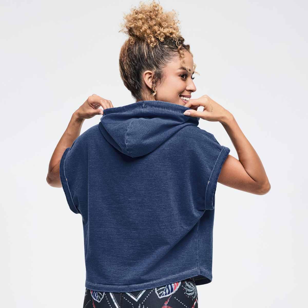 Latin Movement Short Sleeve Crop Pullover Hoodie