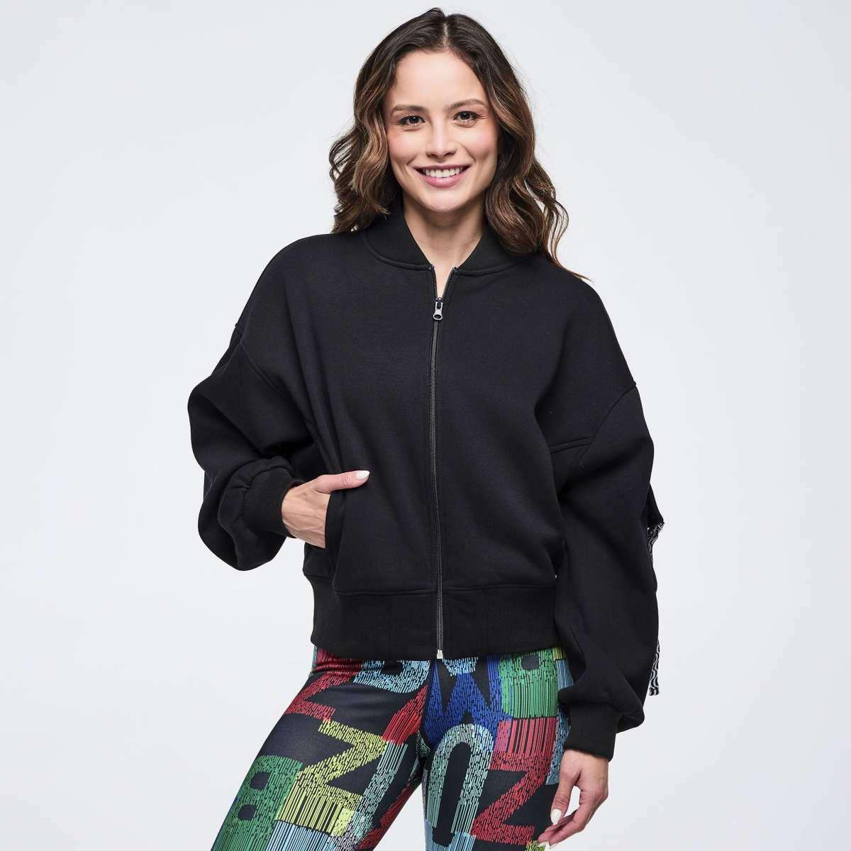 Latin Movement Drop Shoulder Zip-Up Jacket