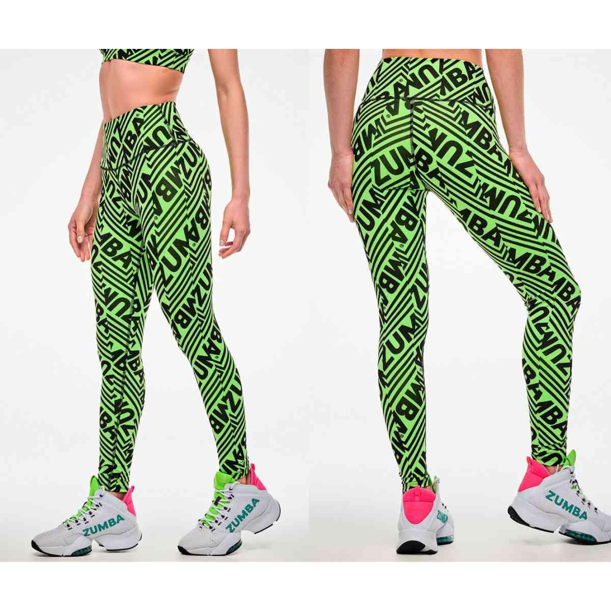 Electric Feel Z-Lift High Waisted Ankle Leggings - Green/Black