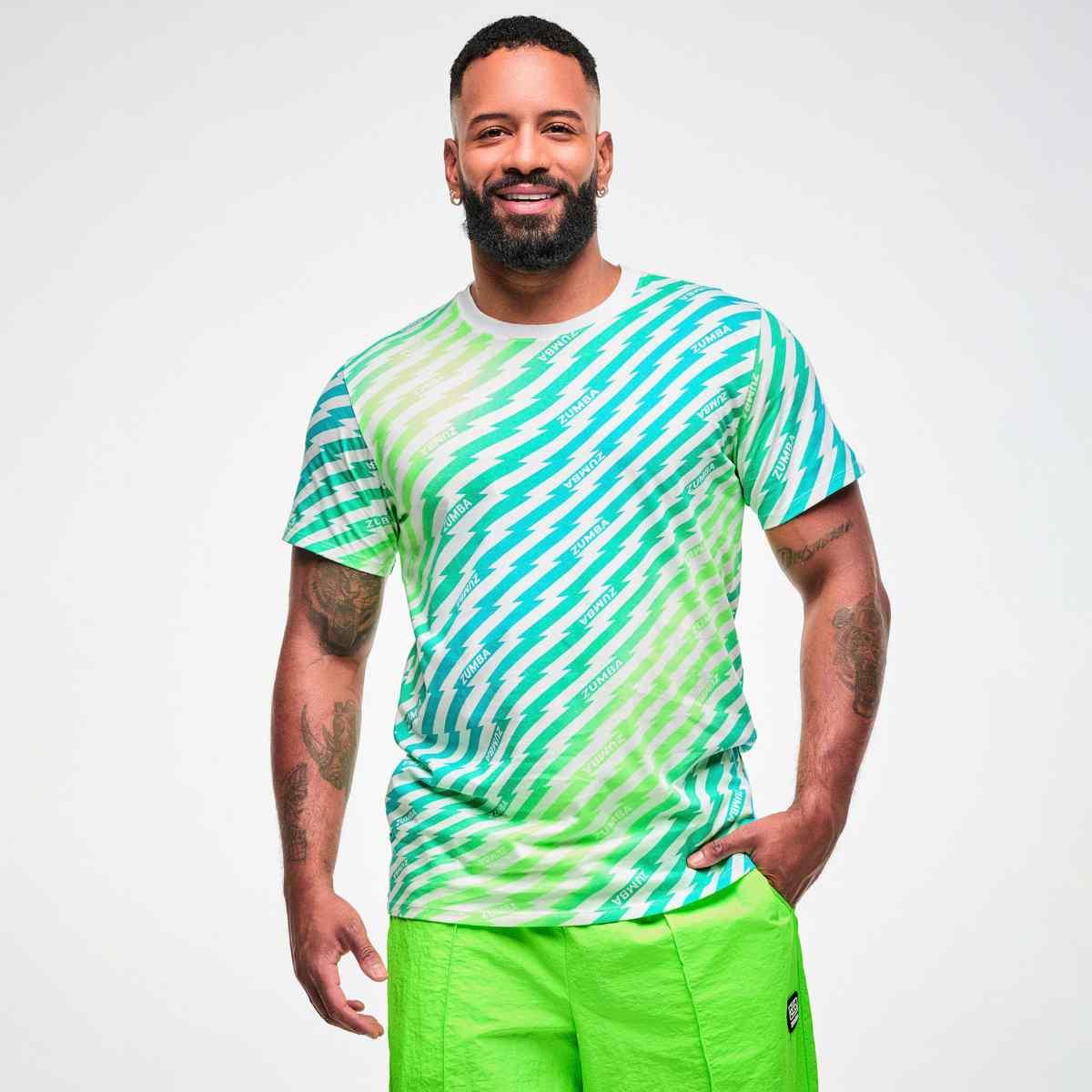 Electric Feel Unisex Crew Neck Tee - Green/Blue